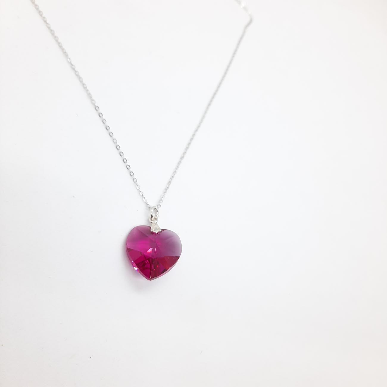 Κολιέ ασήμι καρδιά dark pink crystal